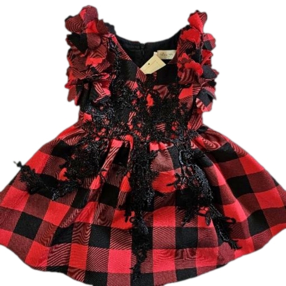 Trish Scully Other - Trish Scully 12mo red plaid dress Christmas embroidered lace